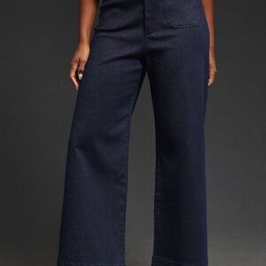 Elegant Navy Sparkle Wide-Leg Trousers